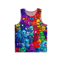 Flat lay of a men's tank top printed with the 'What Dreams May Come' design.