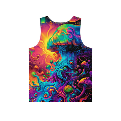 Angled view of the 'Void Destroyer' pattern on a men's tank top