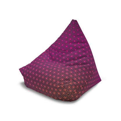 Close-up of a corner seam on the Pink Flower of Life bean bag chair cover.