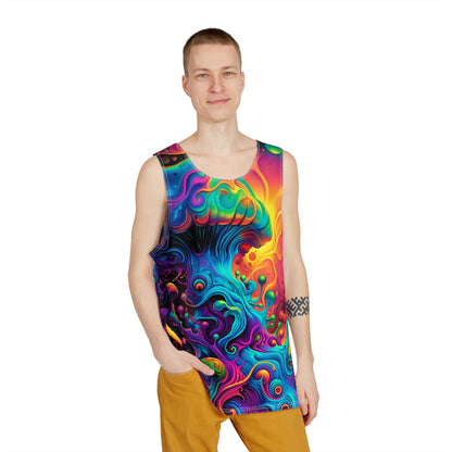 Close-up of the 'Void Destroyer' print on the tank top fabric