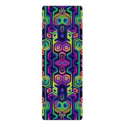 Tripnotist Flip yoga mat laid flat showing the full trippy print edge to edge.