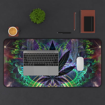 Close-up of the leaf veins and fractal detail on the "Heightened Stroll" desk mat.