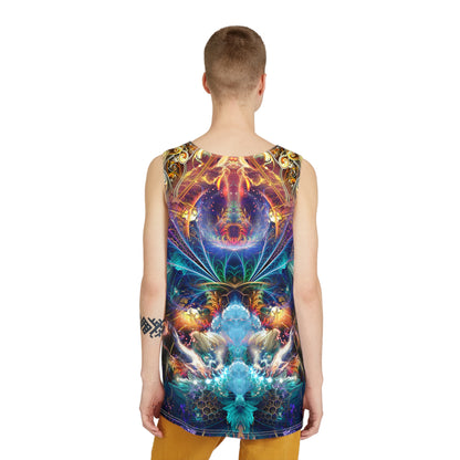Corner detail of the Source of Creativity men's tank top print.