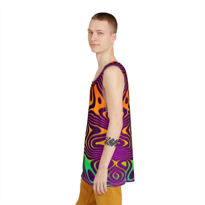 Corner view of the Wild Cat tank top highlighting the print colors.