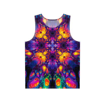 Nebulon Burst tank top laid flat, showing the full all-over print design.