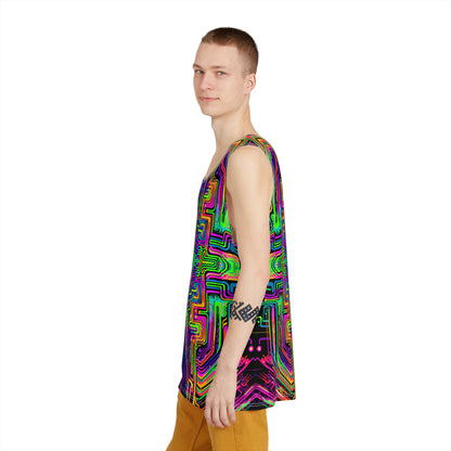 The 'Borg Rave' men's tank top folded, showing the soft poly-spandex fabric texture.