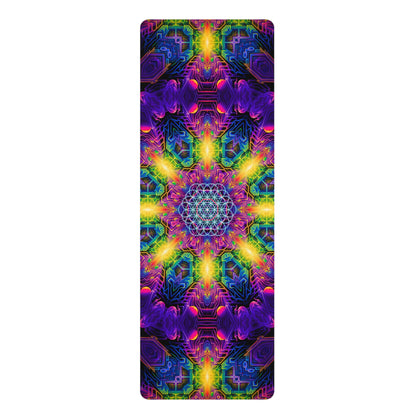Flat lay of the DMandalaT yoga mat showing the full printed mandala design.