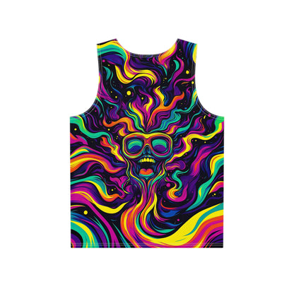 Close-up of the Tastes Like Snozzberries print on a men's tank top.