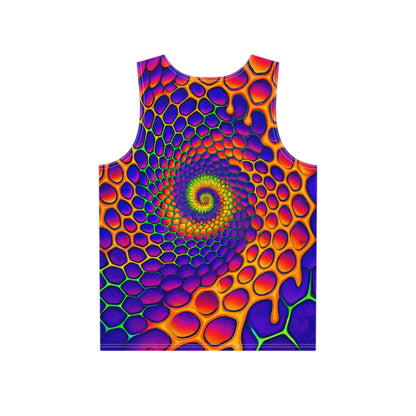 Close-up of the Honeycore print detail on the tank top fabric.