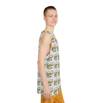Side view of the Cassette Pattern all-over print men's tank top.
