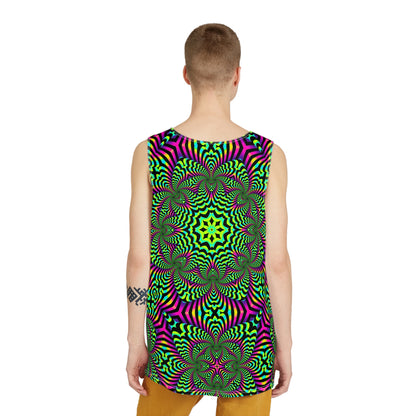 Front view of the green Zibrus Maximus tank top with the design printed edge to edge.