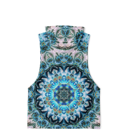 Flat lay of the back of the “Return to Purity” all-over-print sleeveless hoodie, showing the full back print.