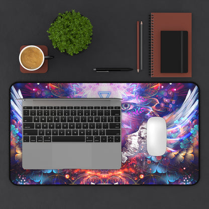 Lapis Philosophorum desk mat displayed on a home office desk setup