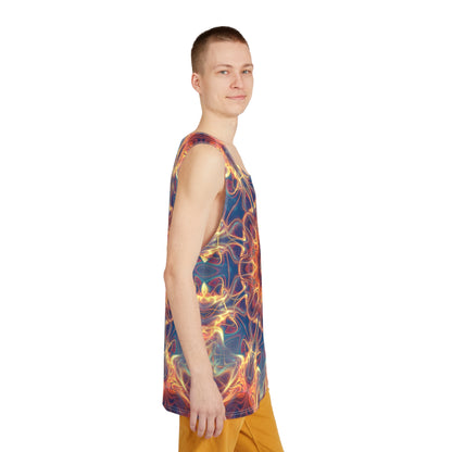 Corner detail of the Aquatic Rays men's tank top hem.