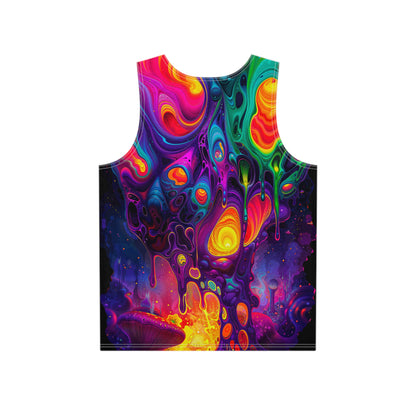 Back view of the Nebulon tank top, showing how the swirling print continues across the fabric.
