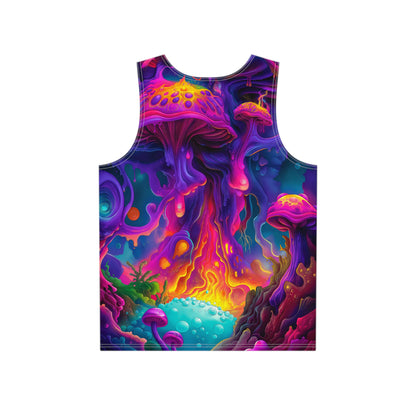 Angled view of the Port Gillstown men's tank top on a model, showing the fabric drape.