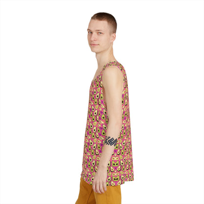 The 'Avocado Pattern' men's tank top folded, showing the soft poly-spandex fabric texture.