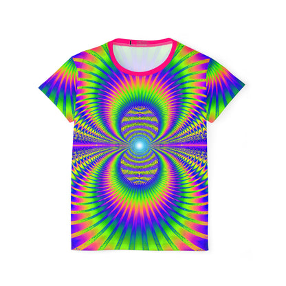Front view of the Blast Off print on this women's sport tee
