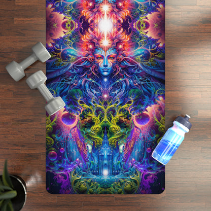 The Sacred Vine yoga mat with an edge-to-edge psychedelic mandala print.