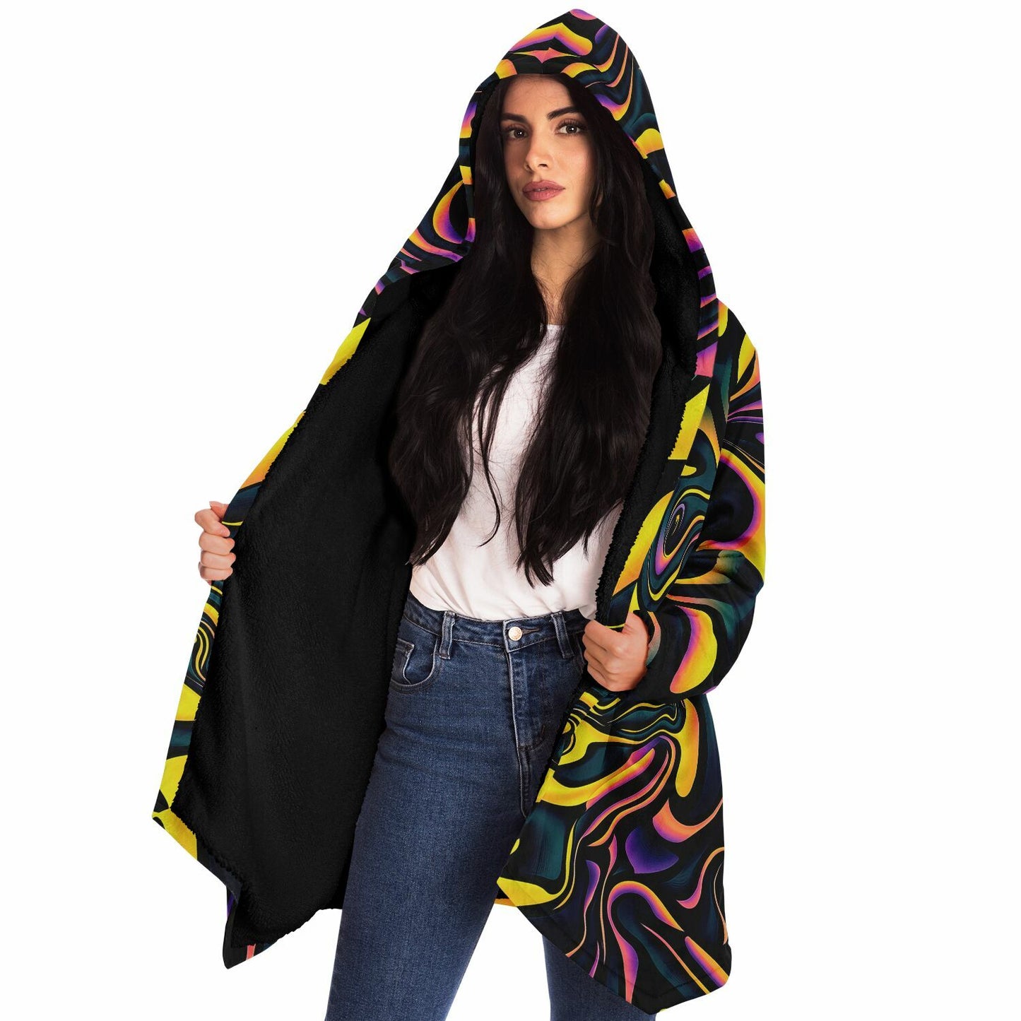 "Pink Plus Black Equals Yellow" HOODED CLOAK