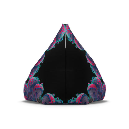 Mushroom Tree Mandala bean bag chair cover shown folded flat.