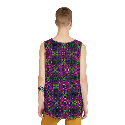 Angled view showing the Kiss Me Pattern print along the tank top's side seam.