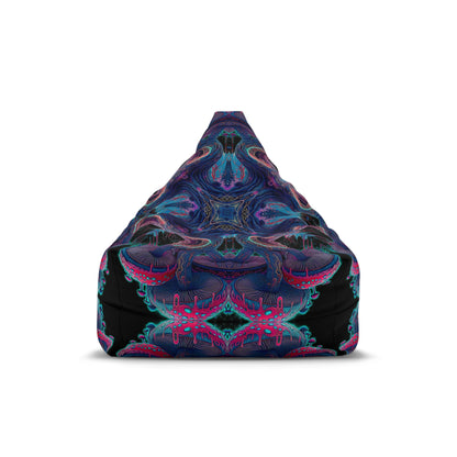 Close-up of the Mushroom Tree Mandala print on the bean bag chair cover fabric.