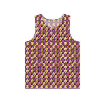 Men's tank top featuring the Purple Melting Smiley print