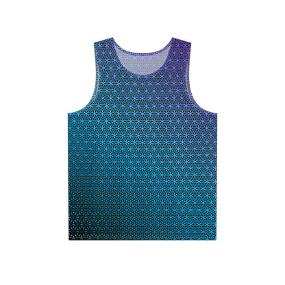 Front view of the 'Blue Flower of Life Pattern' men's tank top laid flat, showing the full all-over print design.