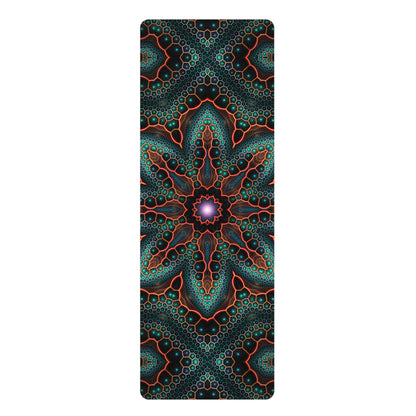 Close-up overhead photo of the 'Multiverse' yoga mat's printed surface.