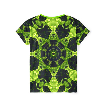 'Geocomb' sport tee for women, back view showing the print continuing across the back.