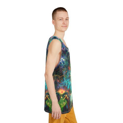 Angled view of the 'To Tree or Not To Tree' men's tank top showing the print and fit.