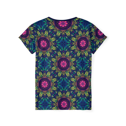 'Gatekeepers Pattern' sport tee for women, back view showing the print continuing across the back.