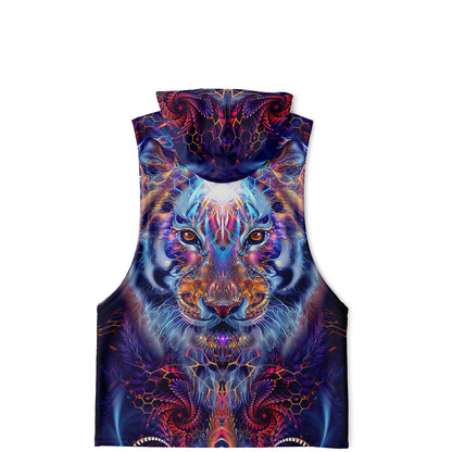 Flat lay of the back of the “Empurrress” all-over-print sleeveless hoodie, showing the full back print.