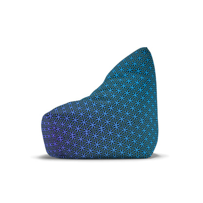 Close-up of the zipper closure on the Blue Flower of Life bean bag chair cover.