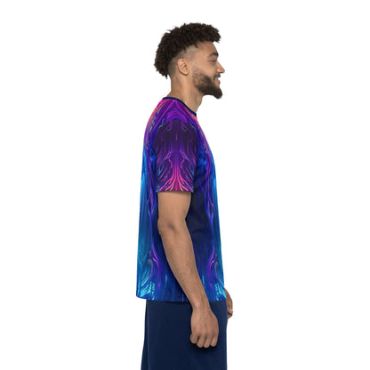 Close-up of the fabric texture on the Midnight Spell men's sport tee.