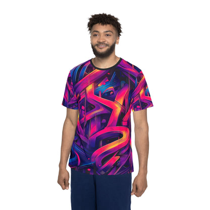 'Gra3D' sport tee for men, close-up of the print detail on the fabric.