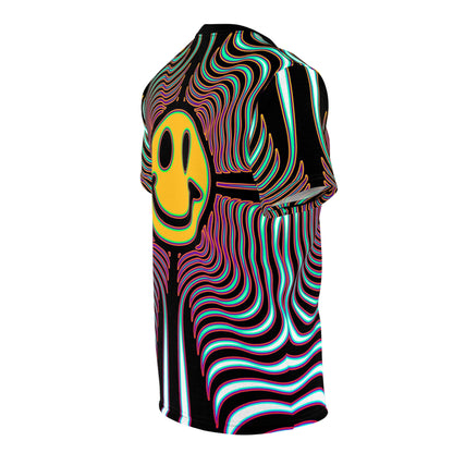 Back view of the Smileyusion all-over print psychedelic t-shirt.