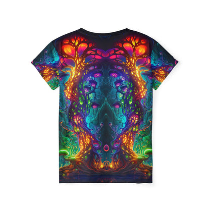 Back view of the Fungus Amongus print on the women's sport tee.