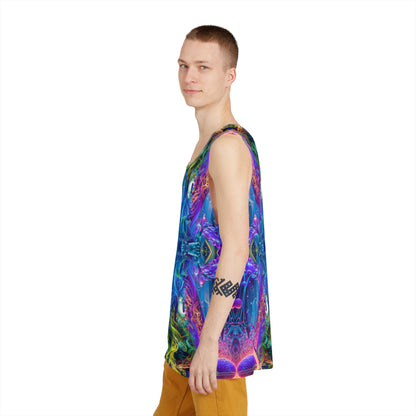 Folded men's tank top showing the 'The Sacred Vine Flip' design.