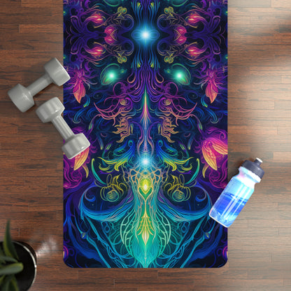Close-up of the Orchidious yoga mat print showing fine orchid detail on black.