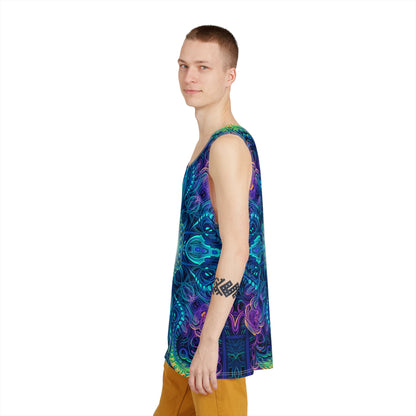 The 'Belladonna V2 (Square)' men's tank top folded, showing the soft poly-spandex fabric texture.