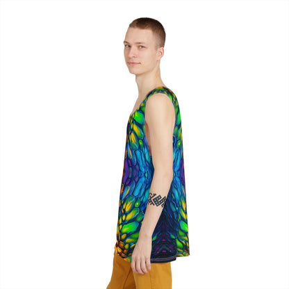 Folded view of the Scaled men's tank top displaying the print pattern.