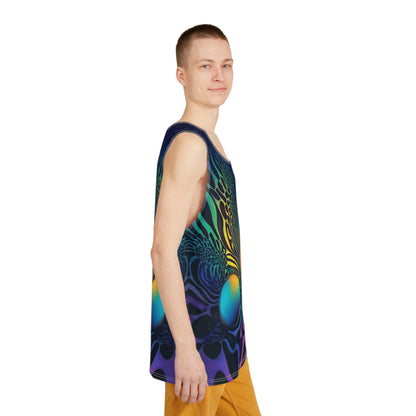 Flat lay of the Cosmic Fingerprint tank top showing the full front design.