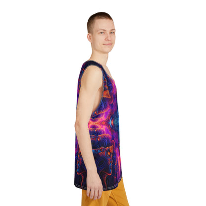 Men's tank top with The Watchers Square design, shown from above.