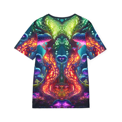 Back view of the Fungal Abyss print on the men's sport tee.