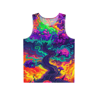 Front view of the Mush Tree So Color men's tank top showing the full mushroom print.
