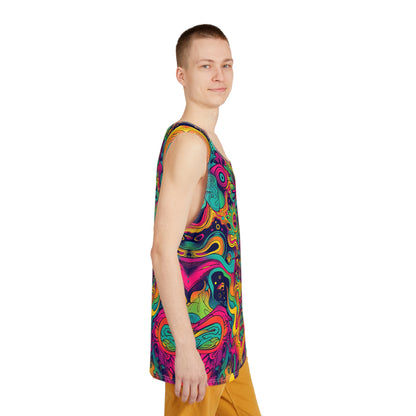Angled view of the 'Totem' men's tank top showing the print and fit.
