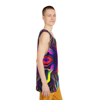 The Sword In The Stoned V2 men's tank top photographed from above on a flat surface.