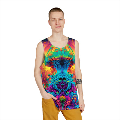 Close up of the Fruits of the Void print detail on the tank top fabric.